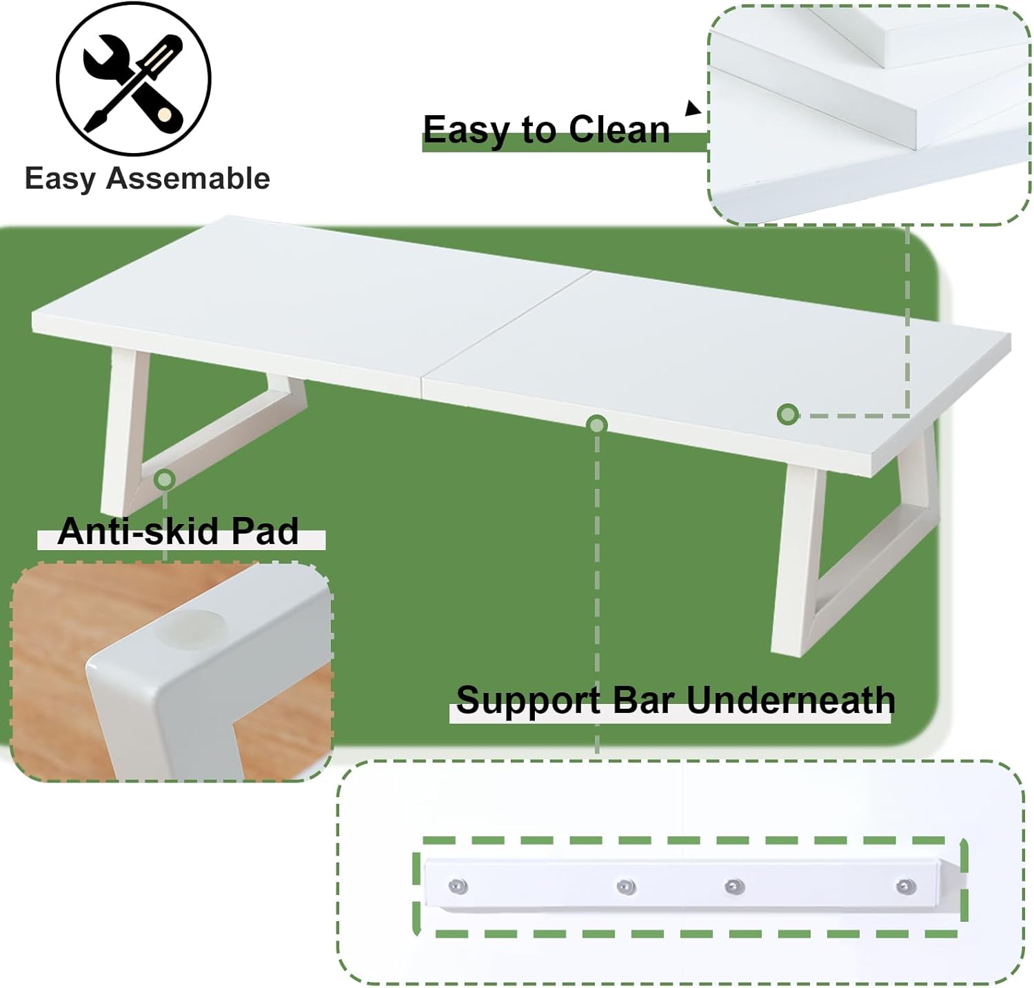 TEAMIX 24 inch Monitor Stand Riser, White Wood & Steel Computer Monitor Stand with Storage, Laptop, PC, Printer Stand Riser for Desktop Office Desk Organizers