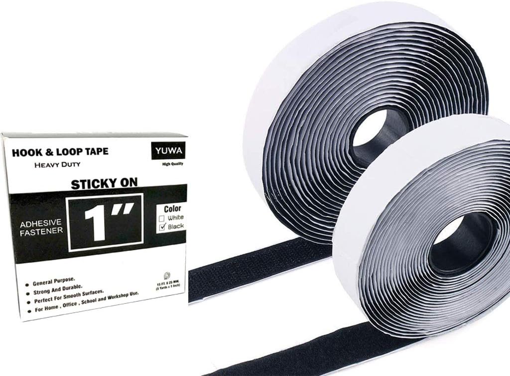 Yuwa 1 Inch Black Hook and Loop Magic Tape Self Adhesive Sticky Back Fastener Nylon Heavy Duty for DIY Craft (15 Feets) (Black)