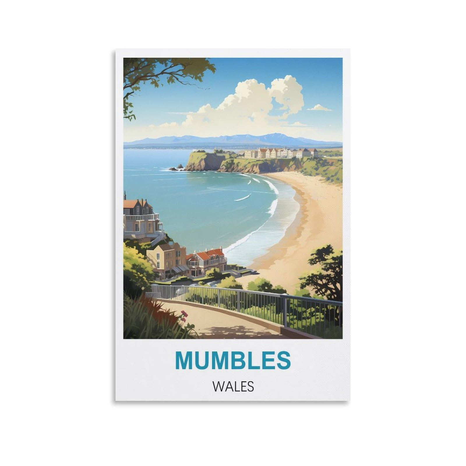 Fzyuen Unframe-Style Mumbles Wales Vintage Travel Posters 08X12inch(20X30cm) Canvas Wall Art Prints For Wall Decor Room Decor Bedroom Decor