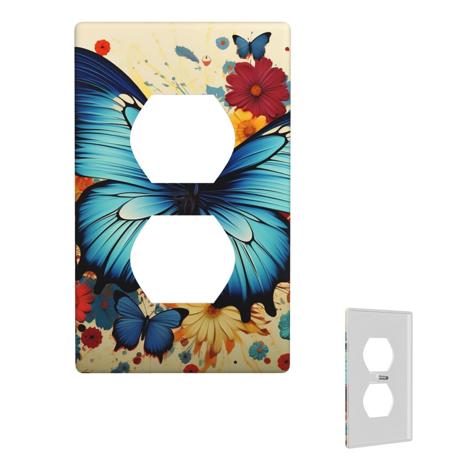 1-Gang Decorator Wall Plate Butterfly Light Switch Cover Single Gang Receptacle Wall Plate Standard Size 4.5" x 2.76" Wallplate Unbreakable Polycarbonate Outlet Faceplates Cover