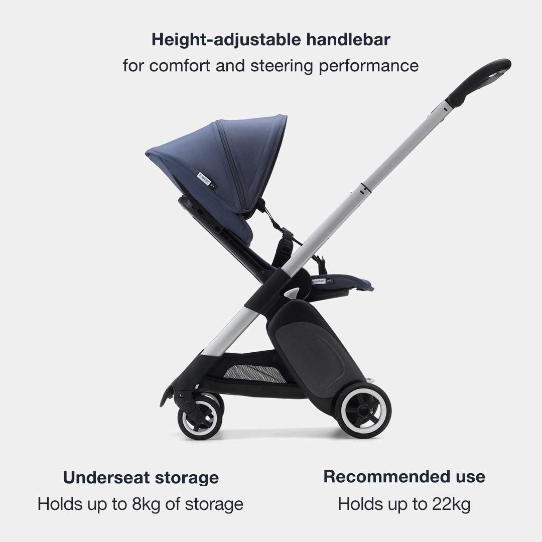 Bugaboo Ant Stroller unfolded, showing the side profile with the handlebar extended.