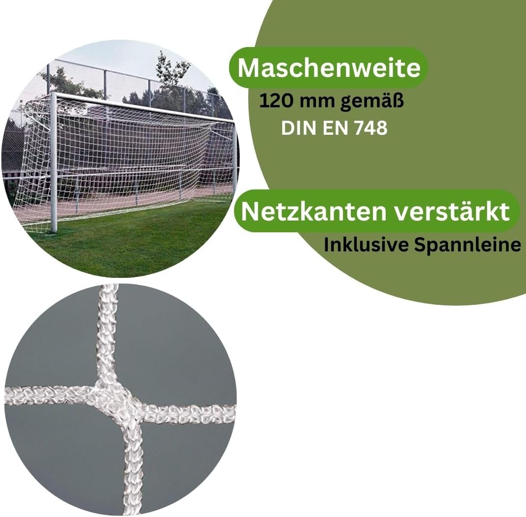 Fußballtornetz Tornetz Ersatznetz 7,50 x 2,50 m PP 4 mm Tiefe 1,00/2,00 m Weiß Knotenlos