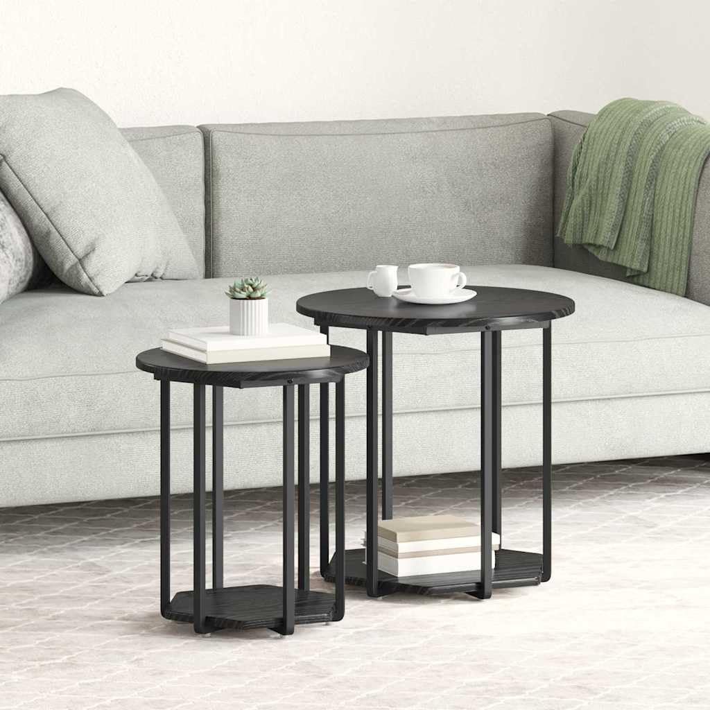 Beistelltisch-Set mit Regal 2 Stück Schwarz Eichen-Optik Wohnzimmer Schlafzimmer Flur Industrial Design langlebig geeignet für Sofas Betten Tische mit Ablage Regal Kompakt