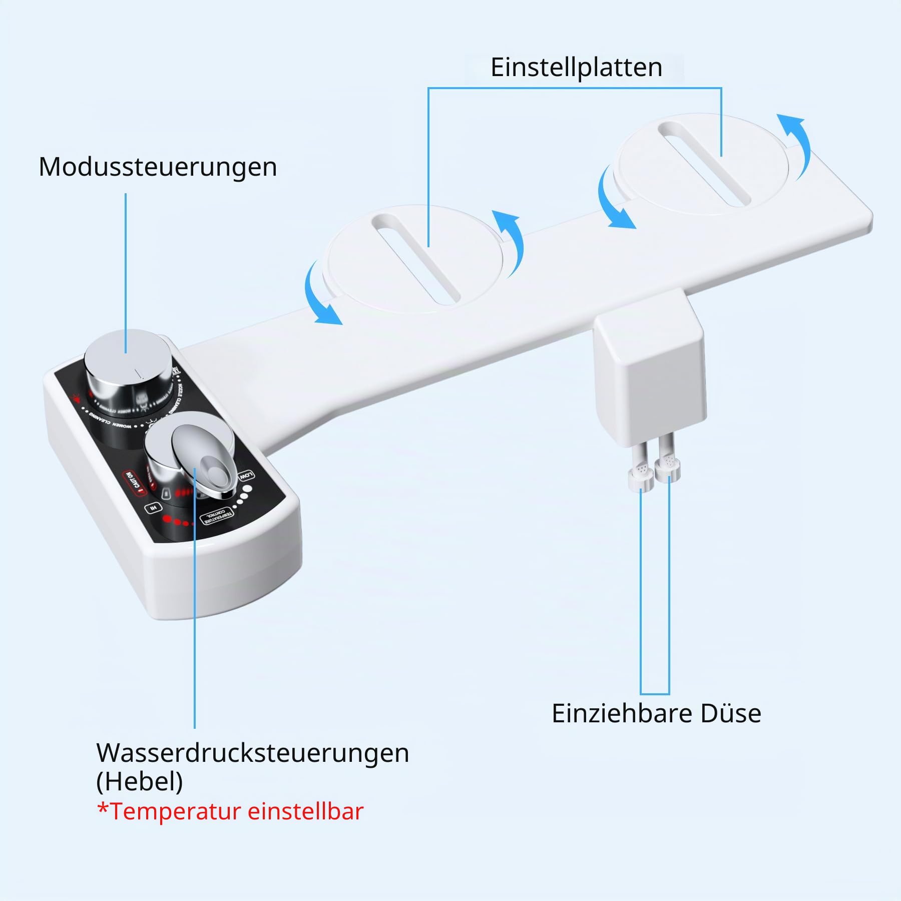Hibbent Bidet-Aufsatz für Toilette, Heiß- und Kaltwassersprühne,Nicht elektrische Doppeldüse für Frontal- und Heckwäsche,Einstellbare Wasserdruckkontrolle,Selbstreinigender Wassersprüher,Schwarz/Chrom