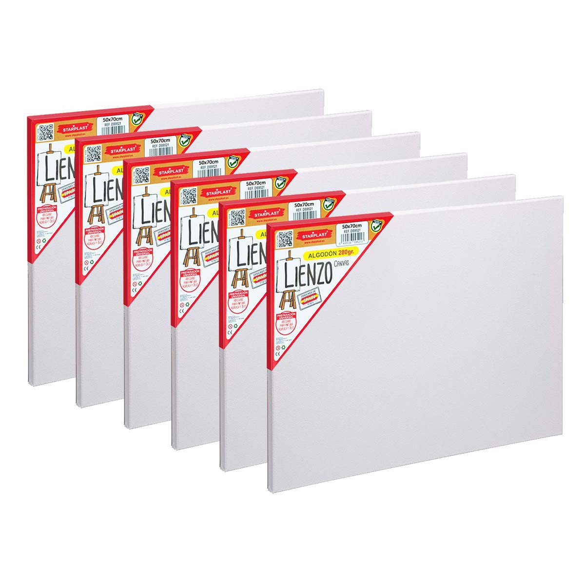 SET 6 TOILE PRE-ETENDUE STARPLAST - Toile à peindre, 50x70 cm, toile blanche, artistique, Toile de coton, 280 gr, pour peinture