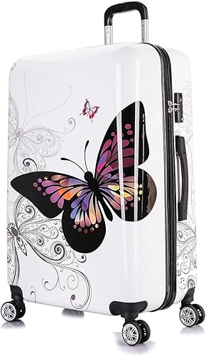 Miniatura 4 de InUSA Imprime equipaje giratorio rígido con asas ergonómicas, maleta de viaje con cuatro ruedas giratorias y tachuelas, Mariposa, Juego de equipaje