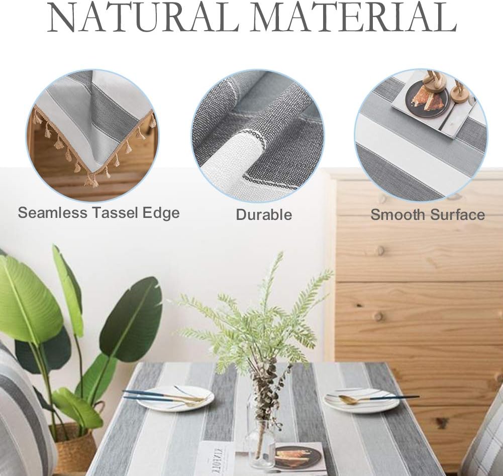 Vedouci Square Stitching Tassel Tablecloth Heavy Weight Polyester Fabric Dust-Proof Table Cover for Kitchen Dining Table Top Decoration(Square,55''x55'',4 Seats, Gray)