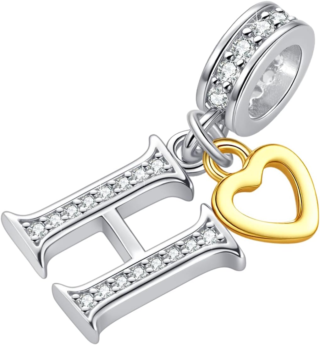 Gold Heart A to Z Initial Letter Dangle Charm fits Pandora Charms Bracelets for Women Alphabet Pendant Name Necklace Personalized Gift Clear Cubic Zirconia - Image 2