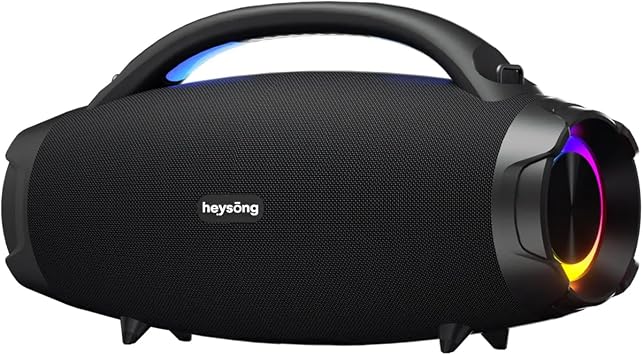 HEYSONG Bluetooth Speaker, 80W Powerful Sound IP67 Waterproof & Dustproof, TWS Dual Pairing, Super Bass Mode, LED Rhythm Light Show, 8000mAh Battery, Hands-Free Calls