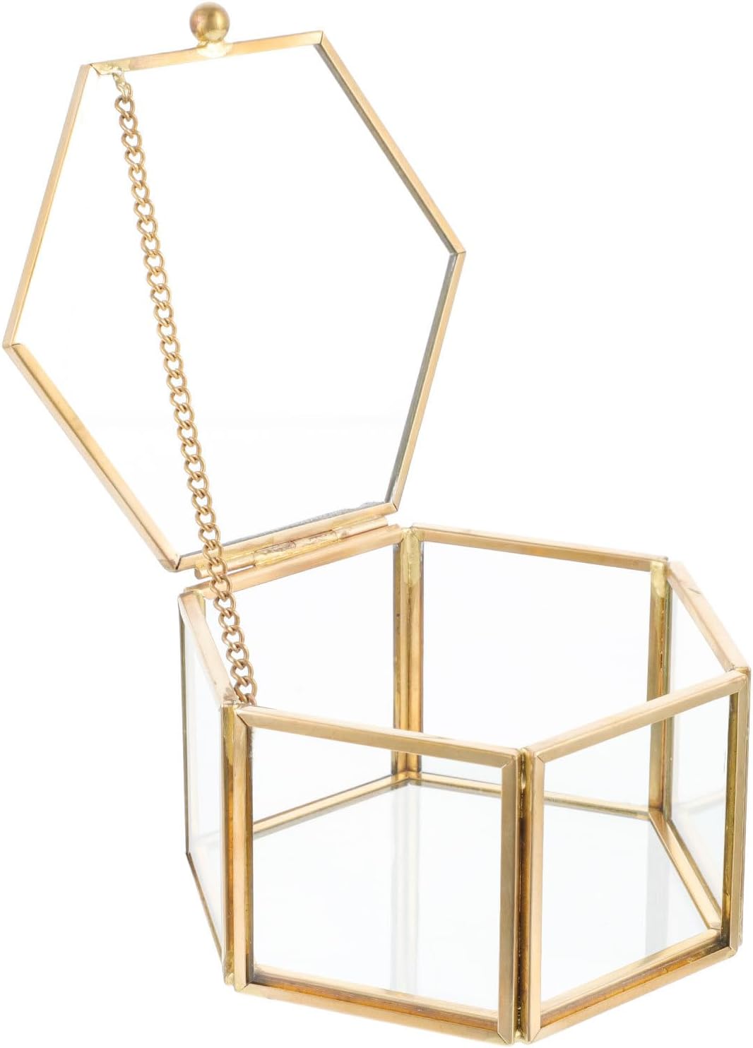 Holibanna Hexagonal Jewelry Storage Box Vintage Metal and Glass Ring Holder Organizer 5.5x11x5.5cm Wedding Supply and Party Case