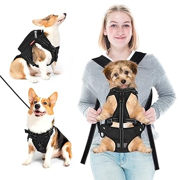 Lekesky 2-in-1 Dog Front Carrier Backpack for Small Dogs Cats Puppies, Legs Out, for Traveling Hiking Camping, Black