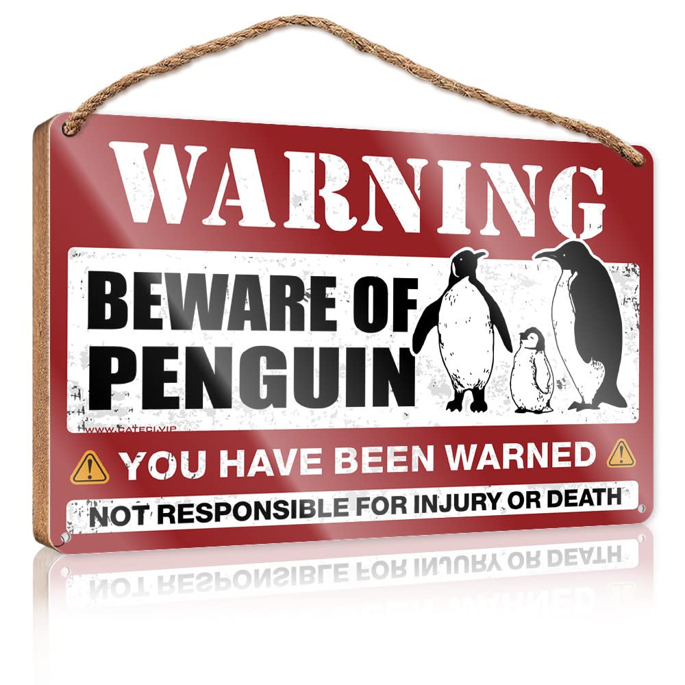 Dtha One Color Small No Soliciting Sign For House Beware Of Penguin Wooden Sign Hanging Decor Outdoor Porch Bar Signs For Man Cave(15X28cm)