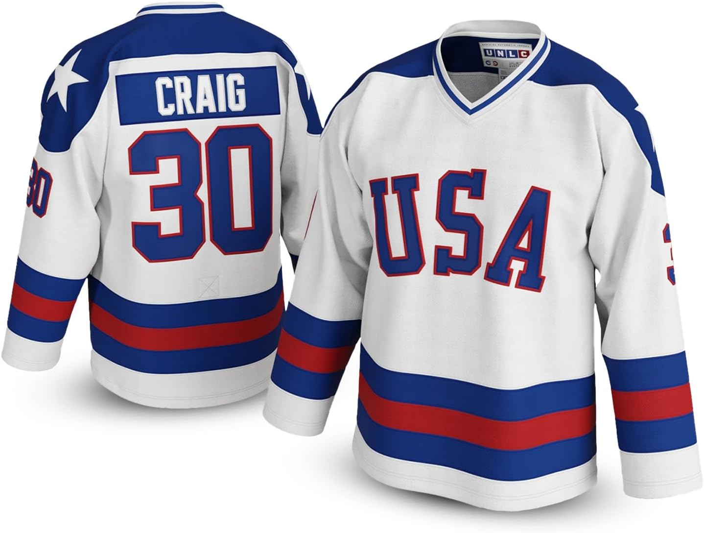 UNLC Jim Craig #30 Miracle 1980 USA オリンピックホッケージャージ – ステッチ文字、大人用サイズ