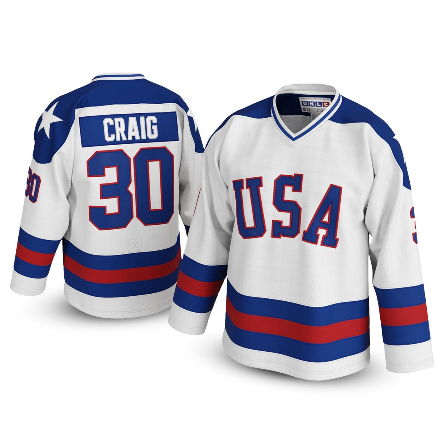 UNLC #30 Hockey Jersey of USA 1980 Olympic Team Ice Hockey Jerseys Stitched Letters and Numbers, White, S