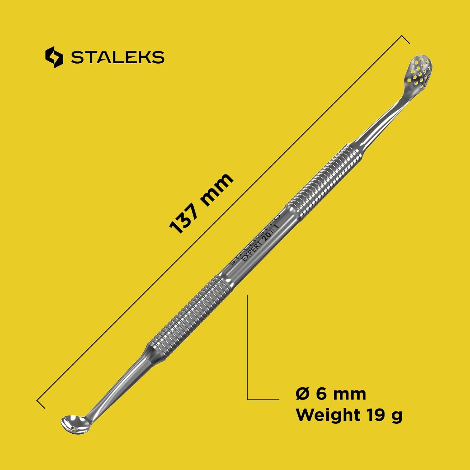 Staleks Pro Double-Ended Blackhead Remover Spoon Expert 20 Type 1 – Uno Loop & Oval Extractor with 15 Holes – Stainless Steel Tool for Pore Cleaning
