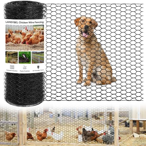 36in x 150ft Chicken Wire Black Poultry Wire Netting Hexagonal Galvanized Mesh Outdoor Anti-Rust Surface Plastic Coating Garden Fence Animal Barrier for Pet Rabbit Chicken Fencing