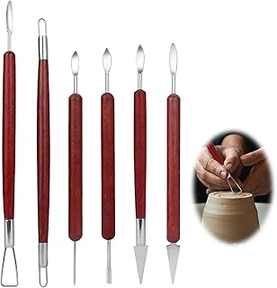 Modellierwerkzeug 6 Stück Ton Töpfer Werkzeug Set modelliermasse zubehör, Holzgriffen Schnitzen Formen Polymer Clay Tools Sculpting Keramik Werkzeug für DIY-Handwerk Töpfer Anfänger Amateure