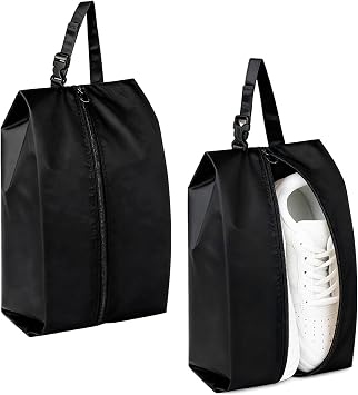 Shoe Bags for Travel 2-Pack Hainging Shoe Storage Organizers with Handle, Durable Bags for Packing, Gym, Sports, Dance, Tennis, Soccer, Baseball, Running Black