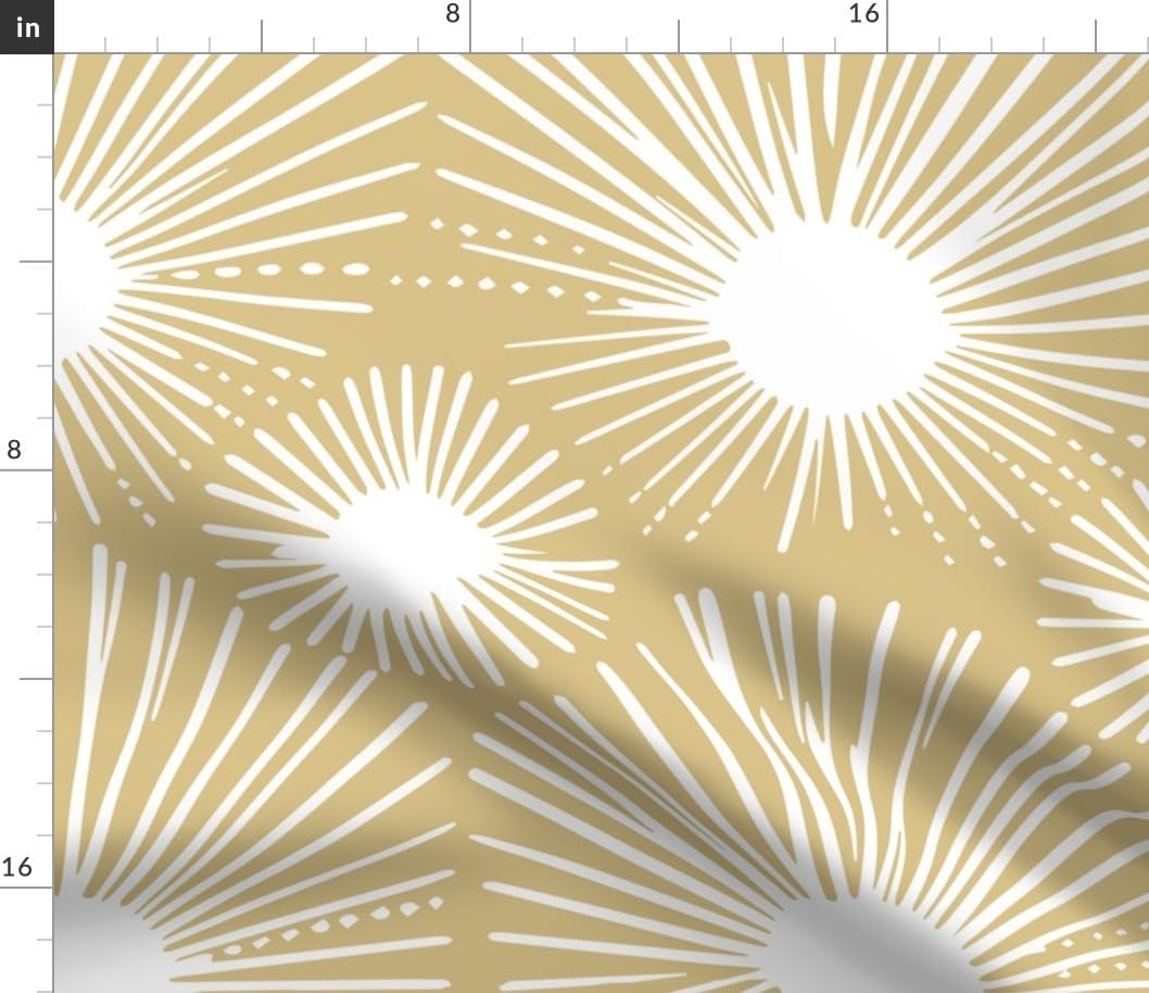 Spoonflower Fabric - Gold Sunburst Minimal Abstract Boho Coastal Modern Lines Beach Printed on Petal Signature Cotton Fabric Fat Quarter - Sewing Quilting Apparel Crafts Decor