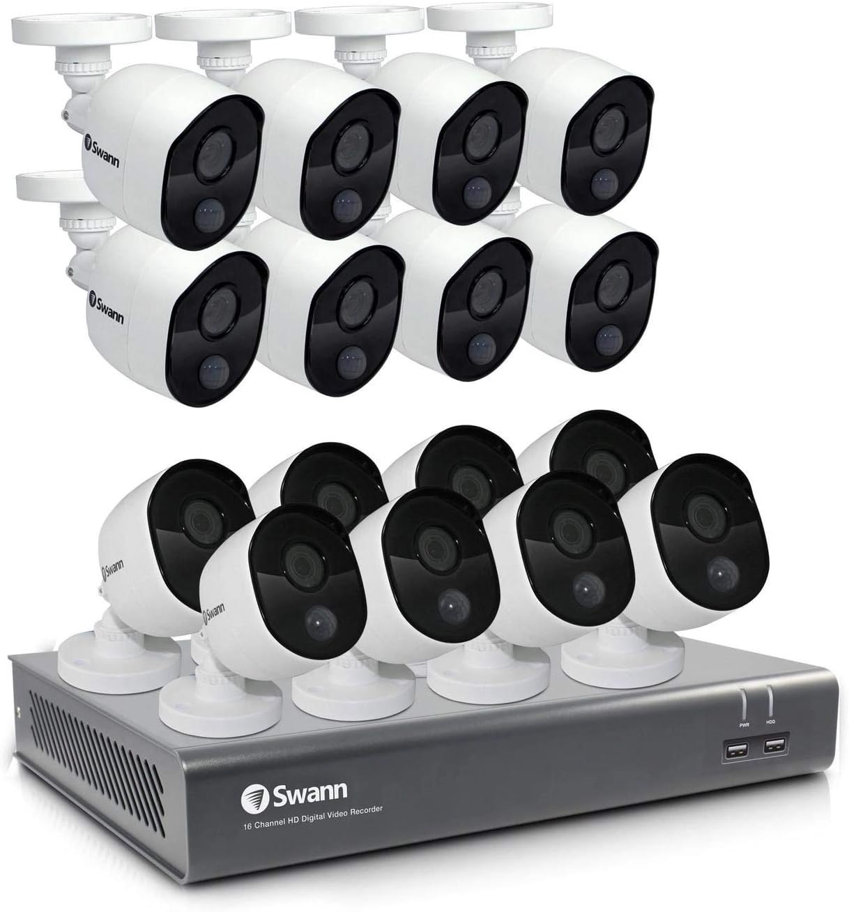Swann S10228888 DVR16-4575V 2TB / Voice Control / 16 x PRO-1080MSB 1080p White Bullet Cameras PIR Motion Sen