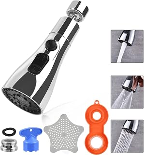 DODUOS Kitchen Tap Spray Head, 3 Modes Spray Head 360°Swivel Faucet Spayer Head, Silver 360 Swivel Tap Spout Adapter, 7 in 1 Booster Water Faucet Sprayer Aerator Attachment for Diameter 20mm to 28mm