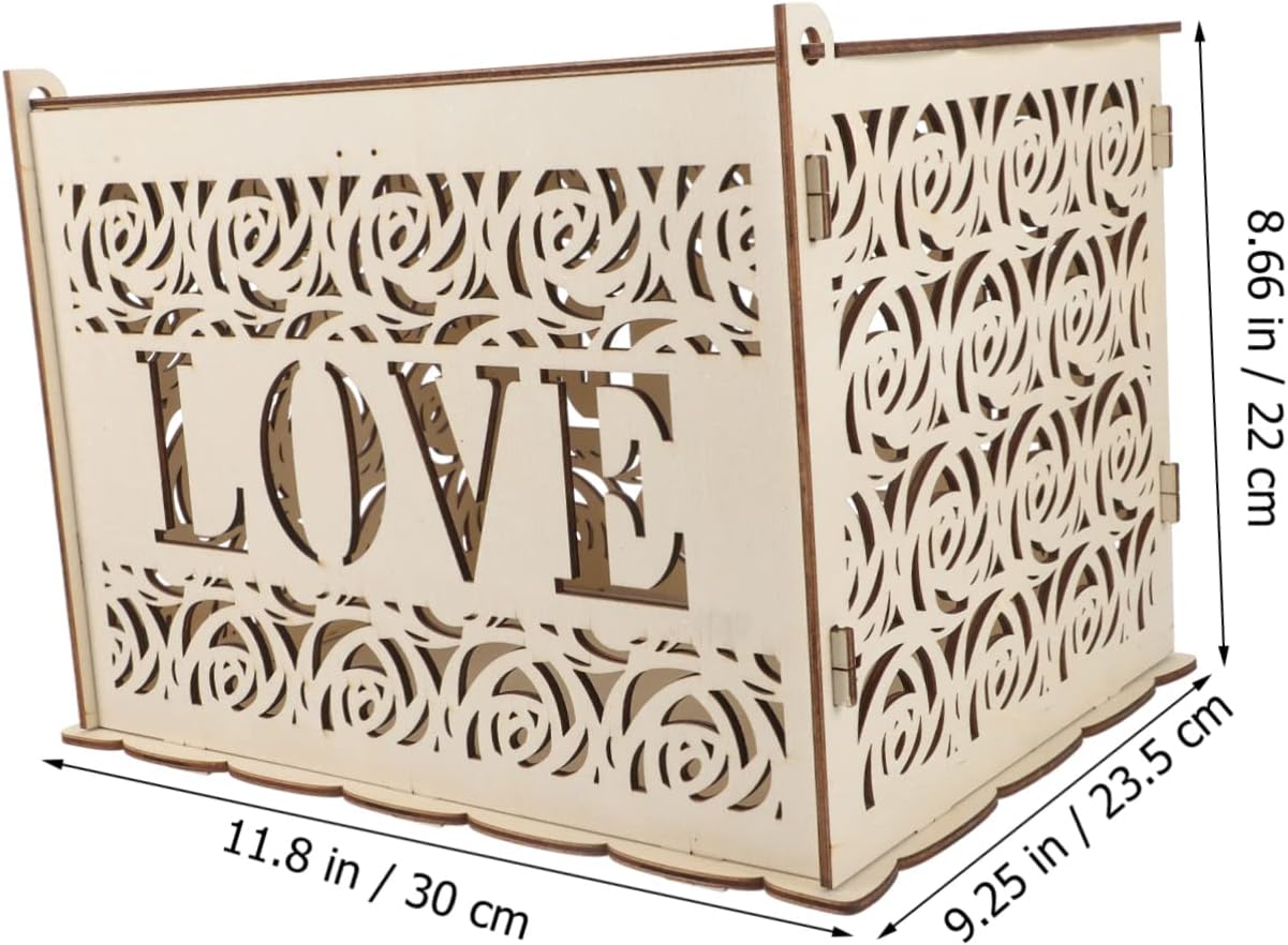 Diy Sign in Card Box Wedding Card Box Rustic Wood Cards Case Hollow Design Elegant Decor for Parties