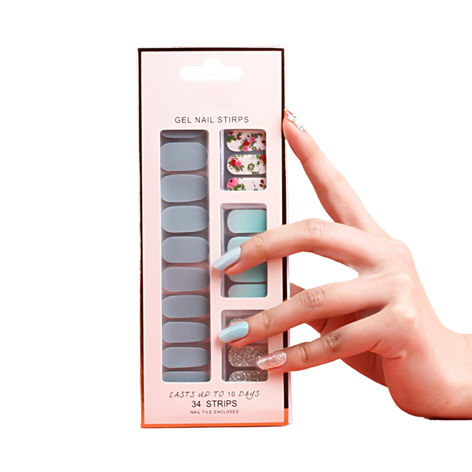 Harmisca Gel Nail Wraps,34 Pre-Cured Gel Stickers for Instant Manicure,Nail Wraps Without UV Light,Glossy & Chip-Resistant Finish, Easy to Apply & Remove,Nails Art Design Decoration Accessories