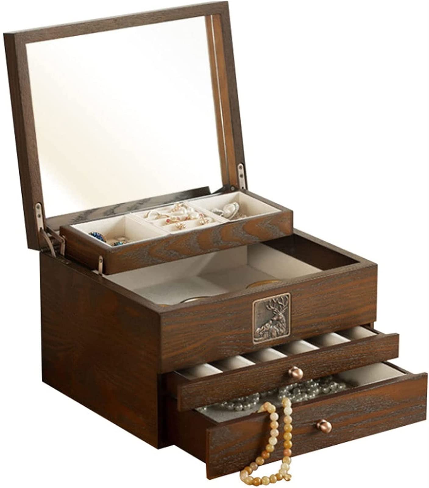 Joyero de viaje Caja de joyería de madera de lujo Collar de terciopelo de madera Anillo Pendiente Reloj Organizador Caja de almacenamiento de joyería Ataúd Organizador de joyería Caja de almacenamient