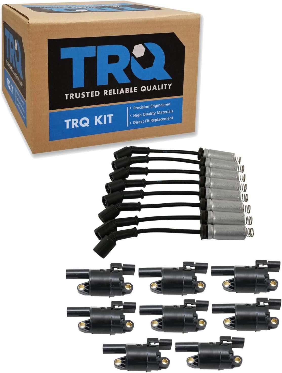 TRQ Ignition Kit Ignition Coil Spark Plug Wire Set 9 Piece Compatible with 14-21 Chevrolet Silverado 1500 V8 5.3L 6.2L 14-21 GMC Sierra 1500 V8 5.3L 6.2L ROUND STYLE COIL ONLY