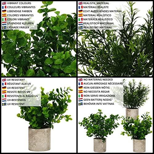 BELLE VOUS Mini Potted Artificial Eucalyptus Plants (3 Pack) - Small Faux Plastic Greenery In Pots - Fake Indoor Plants for Office Desk, Home, Kitchen, Garden, Table & Bathroom/Shower Room Decoration
