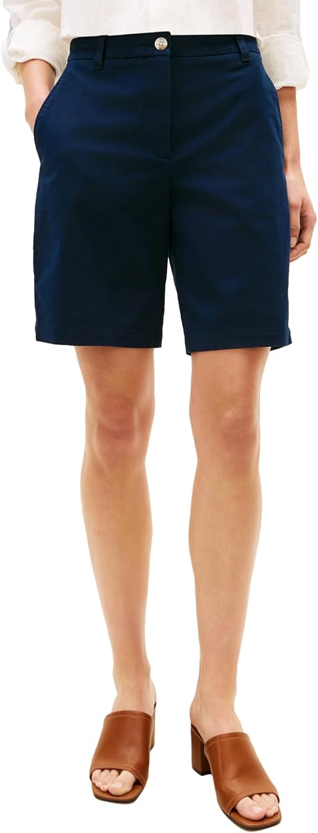 Shorts chinos de tiro medio de 9" con bermudas elásticas para mujer