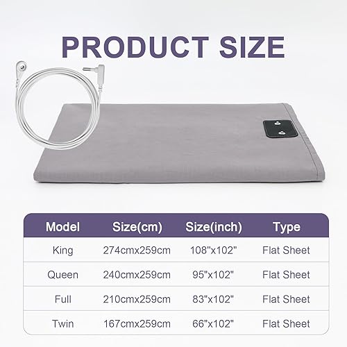 Miniatura 4 de Juego de sábanas planas para puesta a tierra de tamaño matrimonial, hilo plateado y algodón orgánico con cable de conexión a tierra de 16.4 pies