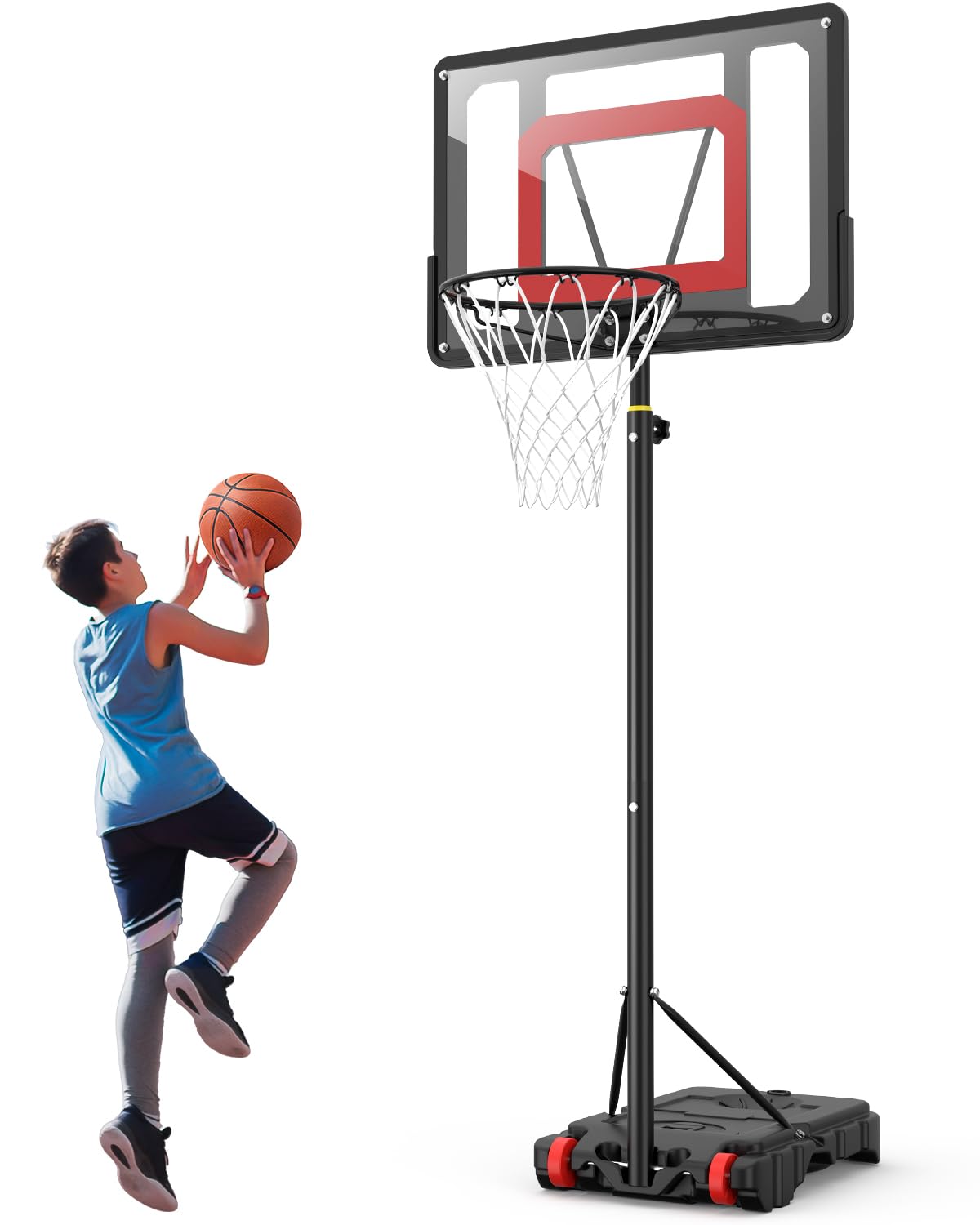 Basketball Hoop and Stand Adjustable: 5ft-7ft Indoor Outdoor Basketball Hoop System with 33" Shatterproof Backboard and Stand Wheels for Backyard, Driveway, Playroom