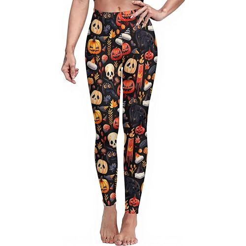 Sister Amy Women's Halloween Pumpkin Skulls Printed Ankle Elastic Tights Legging Halloween