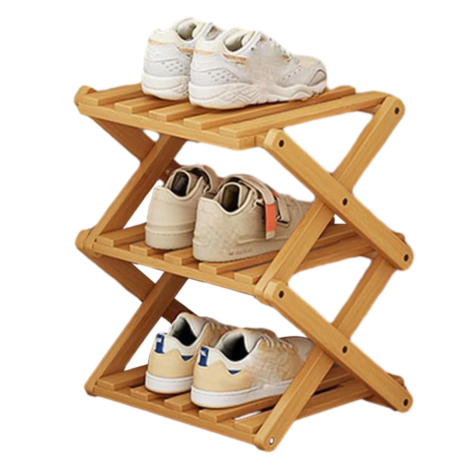 Comeon Shoes Rack for Front Door,Space Saving Wooden Shoes Organizer Entryway Corner Folding Shoe Shelf ([Primary Color] 3 Layers)