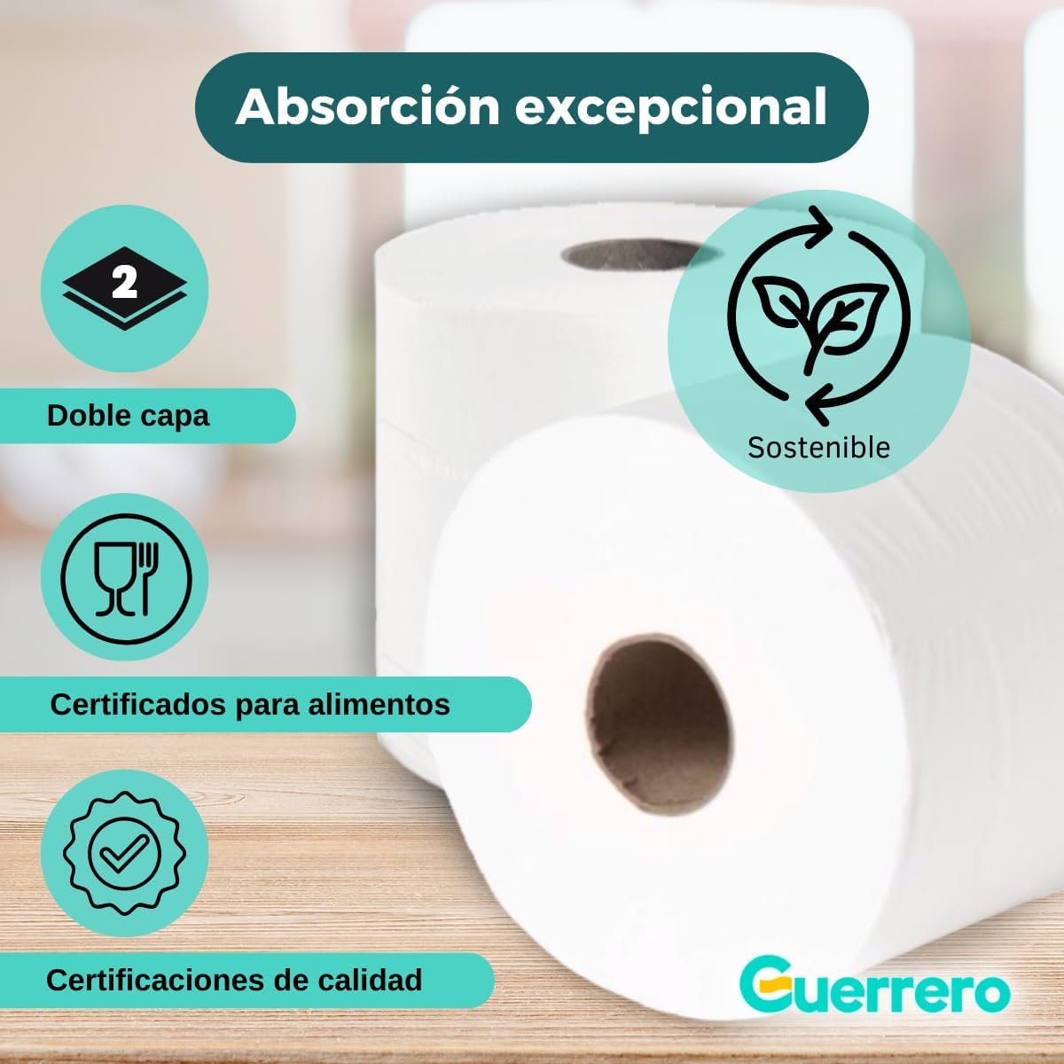 Papel Industrial Secamanos - Rollo Bobina 3kg Profesional - Pack 4 Bobinas Pasta Celulosa Toalla Mecha Desechables - Acabado Laminado para Limpieza en Taller, Cocina (4 BOBINAS, 4 BOBINAS)