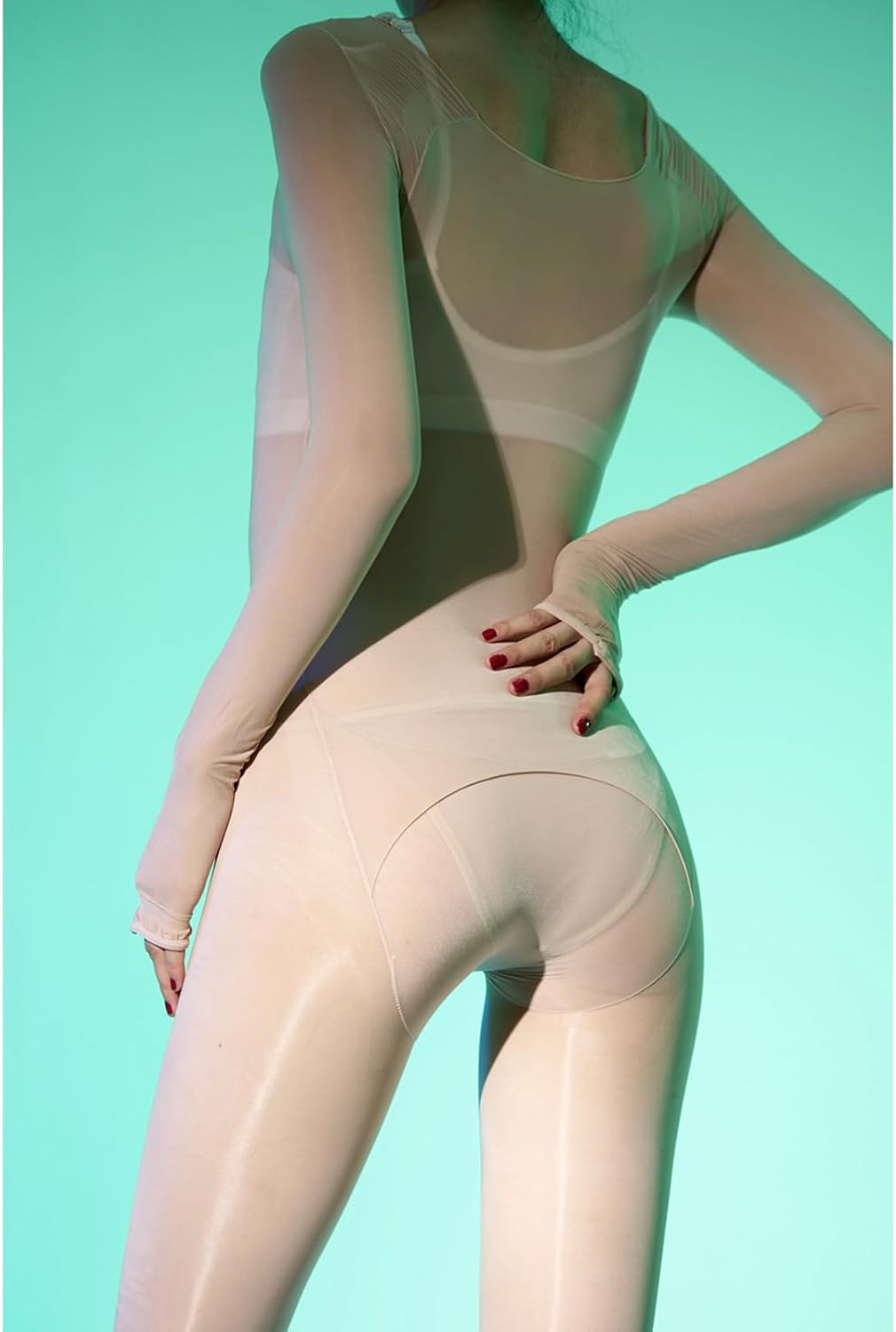 BEFASY Women Men Nylon Shiny Bodystocking High Elastic Full Body Pantyhose Long Sleeve Bodysuit Catsuit