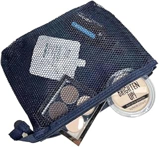 شنطة بسحاب بجيبين، شنطة مستحضرات تجميل واكسسوارات ومستحضرات التجميل، شنطة منظمة بسحاب للتخزين والسفر والمكتب (كحلي)