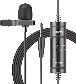 BOYA BY-M1S Microfone de lapela lavalier profissional, microfone de condensador omnidirecional para iPhone, Android, smartphone, DSLR, videocâmaras, gravadores de áudio, gravação de computador