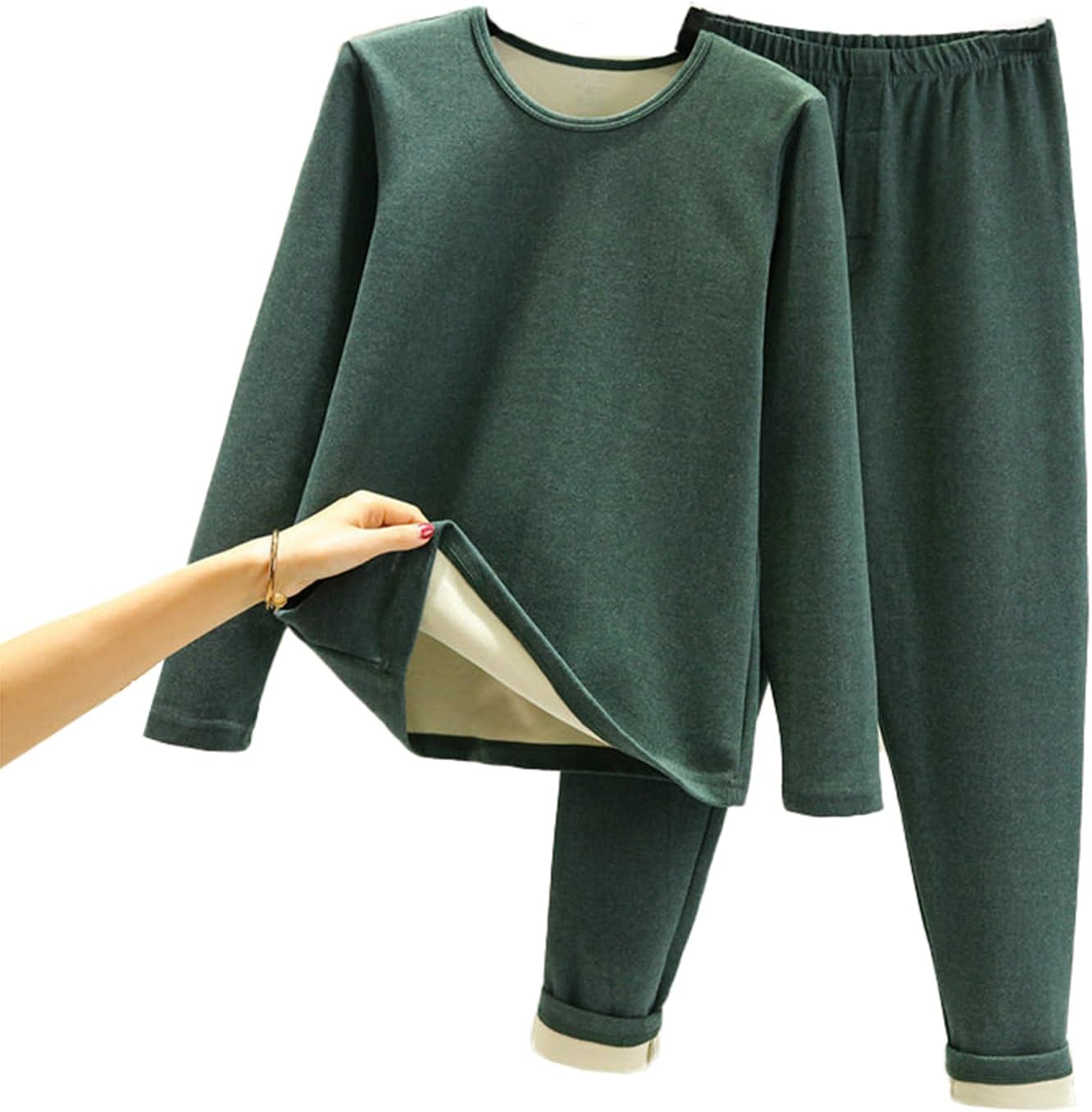 Men's Thermal Underwear Set Base Layer Long Sleeve Fleece Top and Bottom Lounge Homewear Set L-3XL
