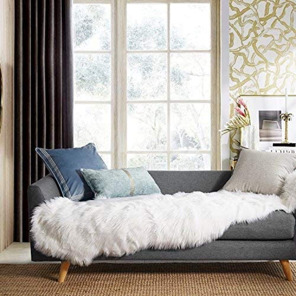 Luxurious Soft Faux Sheepskin Fur Chair Couch Cover White Area Rug for Bedroom Floor Sofa Living Room 0.6m x 1.8m