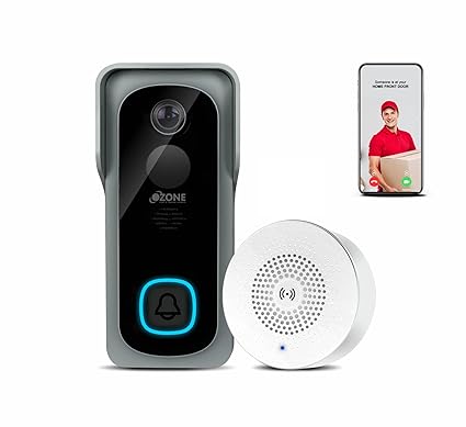 Ozone Smart Video Door Bell with Camera for Home | Instant Visitor Video Call On Phone | Wireless Video Doorbell Camera | Security Alarm with Motion Sensor | 1080p Camera | Works with Alexa & Google