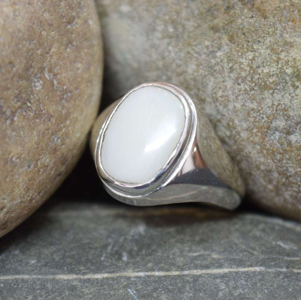 Anillo de plata con ópalo natural de 55 quilates para hombre, forma ovalada, tamaño US 4 – 13
