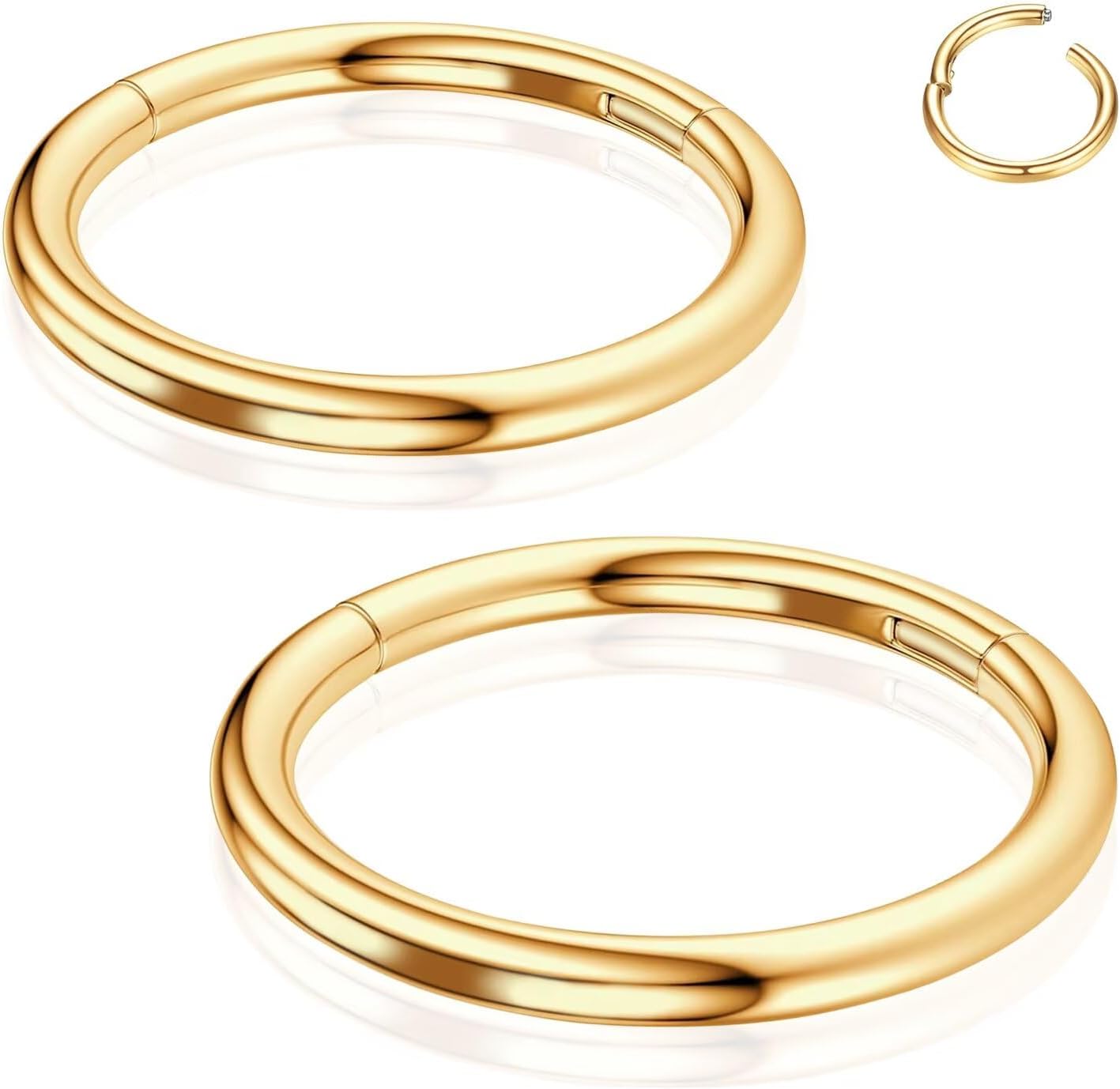 WYR Titanium Nose Rings Hoops: 2Pcs 20G 18G 16G Septum Clicker Cartilage Helix Daith Earring 6mm to 12mm Conch Piercing Jewelry Black Silver Gold