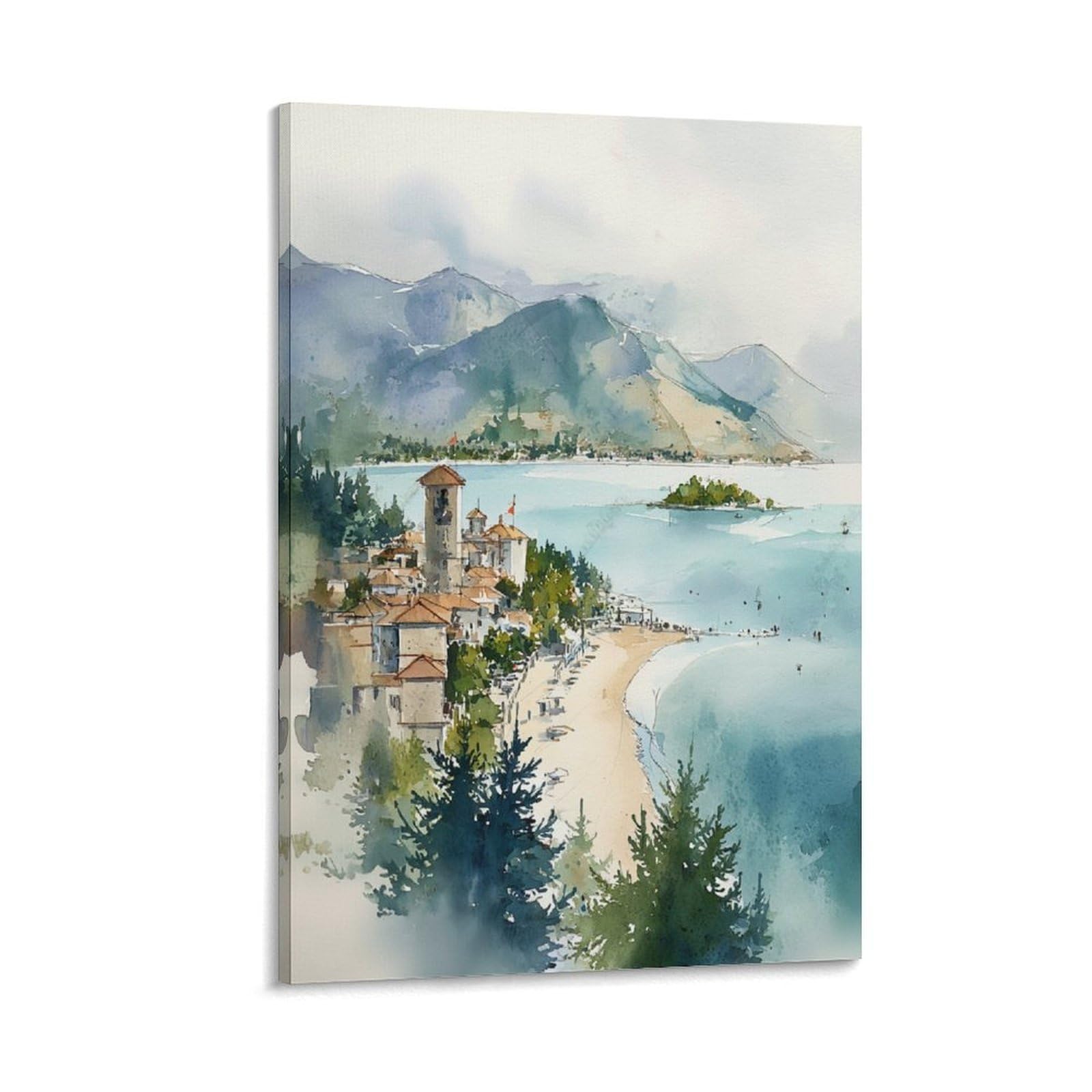Xwymxz Frame-Style Tofino Tree Watercolor 20X30inch(50X75cm) Vintage Travel Poster Watercolor Canvas Art