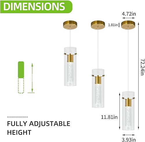 Miniatura 5 de BBLLWJ Lámpara colgante de techo para isla de cocina, luz colgante dorada integrada LED con cristal de burbujas de cristal, luces colgantes modernas