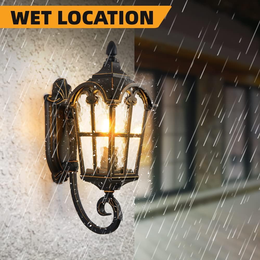 Dusk to Dawn Outdoor Light Fixture Black Roman, Waterproof Outside Porch Light Wall Sconce Lighting, Exterior Wall Lantern for House Garage Doorway