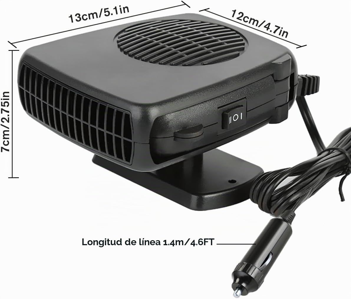 Leaflai Calentador de coche de 12 V. Radiador portátil para coche, 150 W, antiempañamiento, que se conecta al encendedor de cigarrillos, con mango ergonómico para SUV y camiones