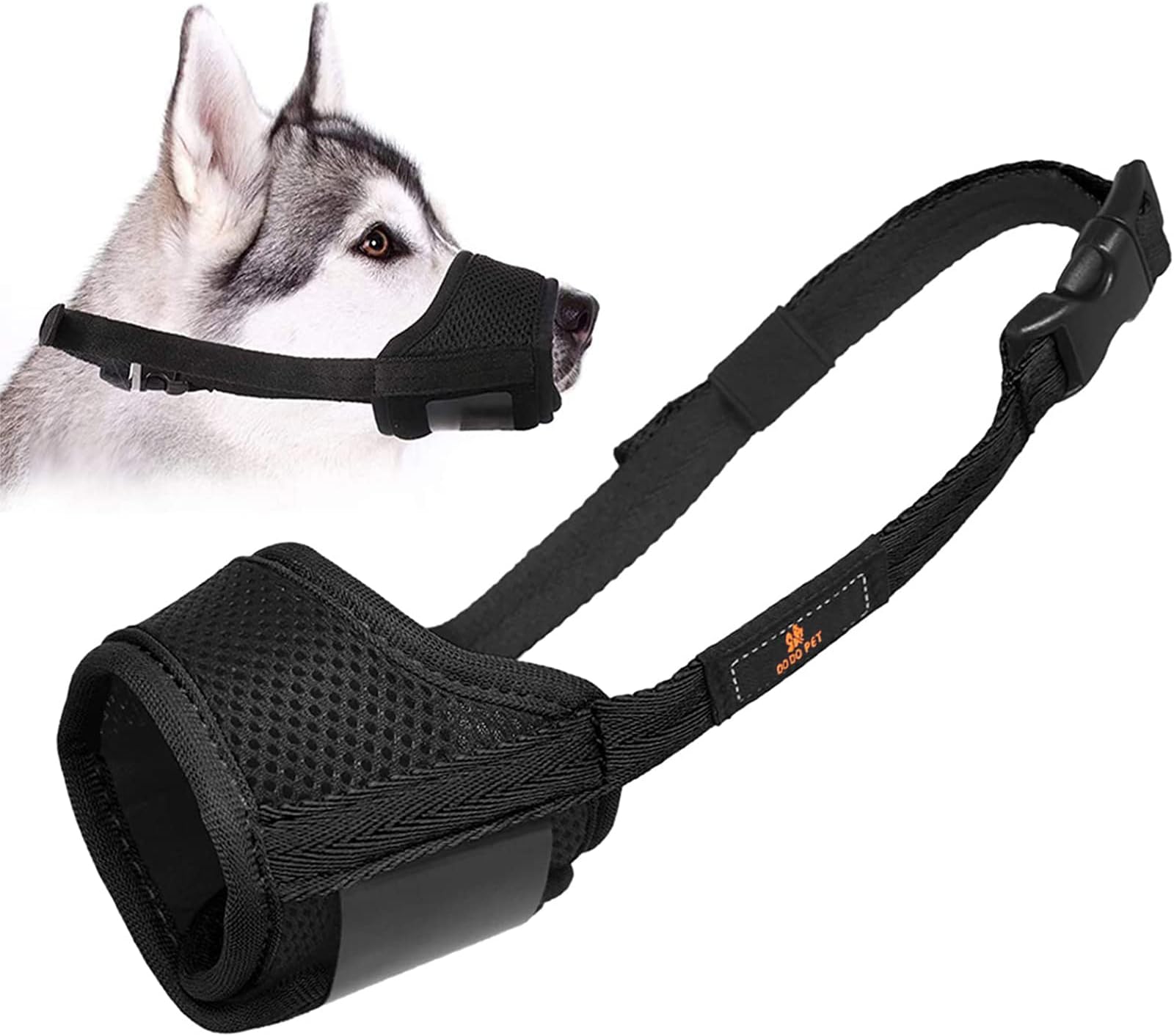 Dog Muzzle, Breathable Nylon Mesh Soft Fabric Anti-Biting to Prevent Barking Chewing and Chaos Adjustable Strap for Large, Medium and Small Dogs Mouth Cover Outside Walking - S, Black