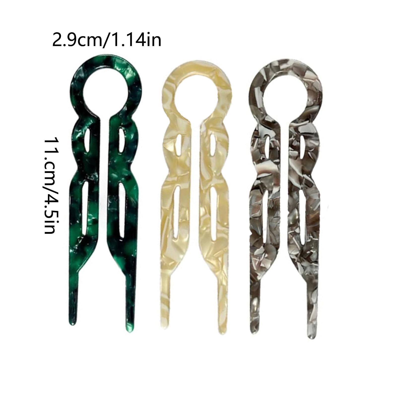 Ling & Bai 3Pcs French Hairpins, Prestige Hairpin U-shaped Hair Forks Acetic Acid Hairpins Hair Accessories for Women and Girls (C) - Image 3